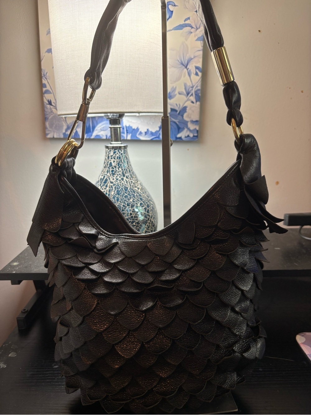 Rare Archival YSL Black Leather St. Tropez Fish Scale Hobo Bag- Tom Ford Era